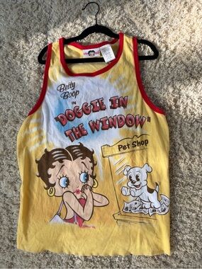 Betty Boop Yellow Tank with Red Trim & Dog Graphic
